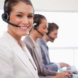 Cheerful operator ready to take a call.